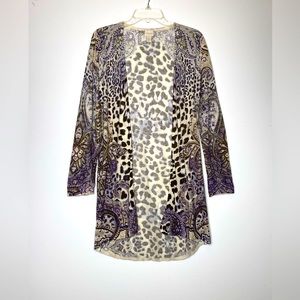 Chico's Paisley Animal Print Duster Lightweight Long Open Cardigan Sz O‎